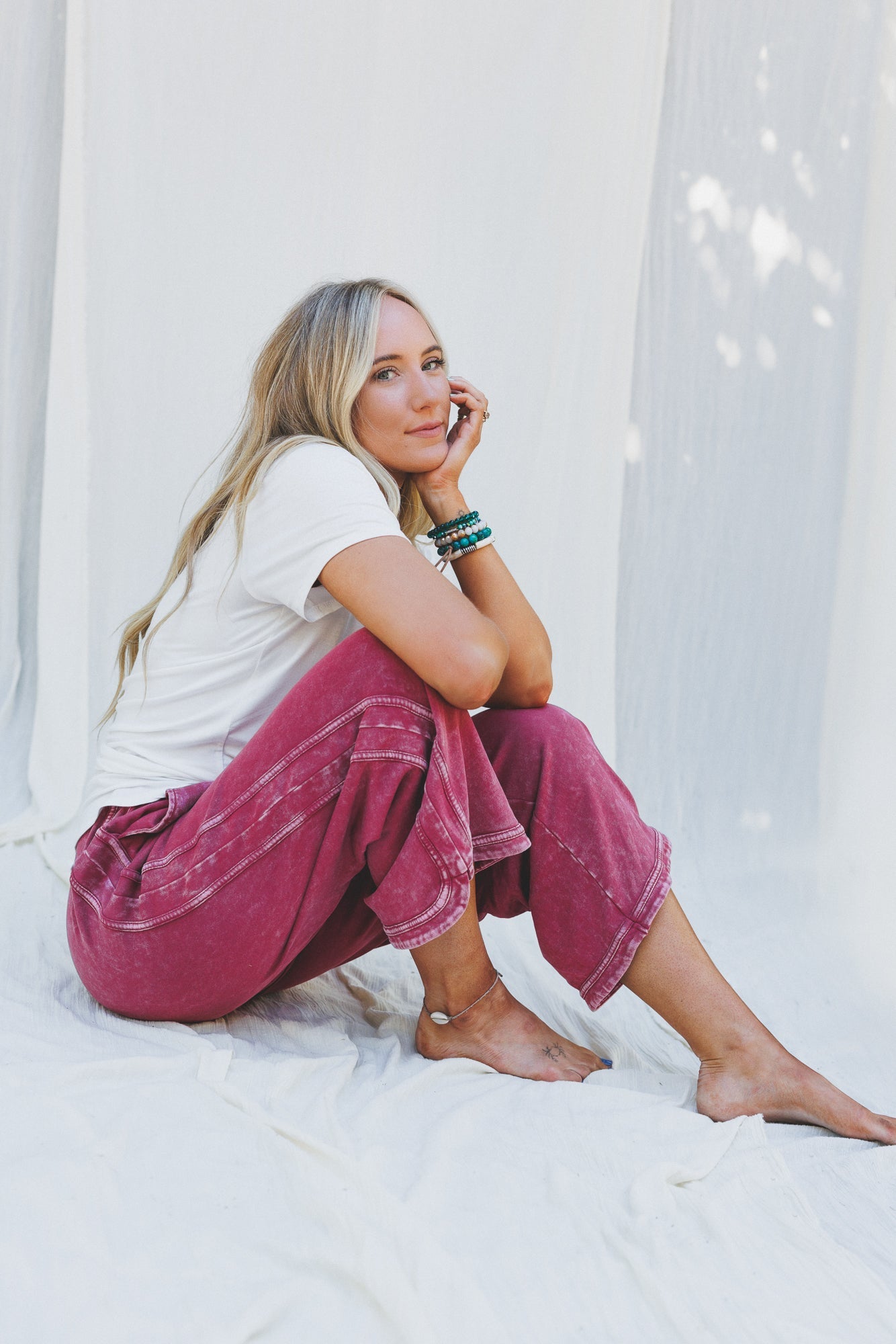 So Comfy Wide Leg Pant Cropped Length - Burgundy - Pre Order