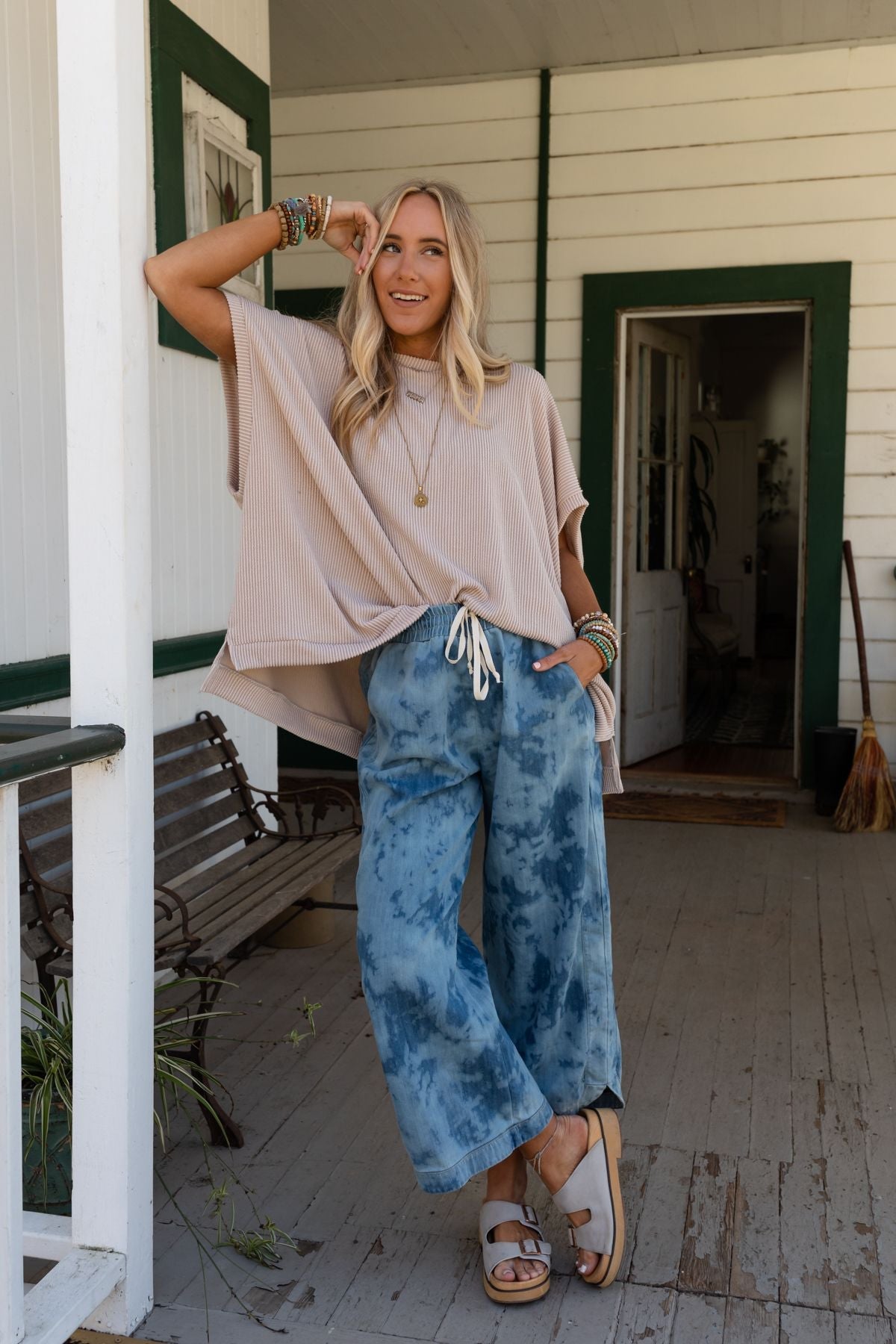 The Nest So Comfy Wide Leg Denim Pant - Bleach Dye Denim