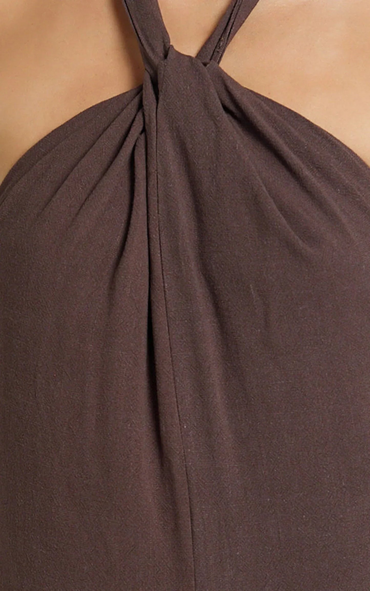 Hilda Maxi Dress - Knot Detail Halter Neck Maxi Dress in Chocolate