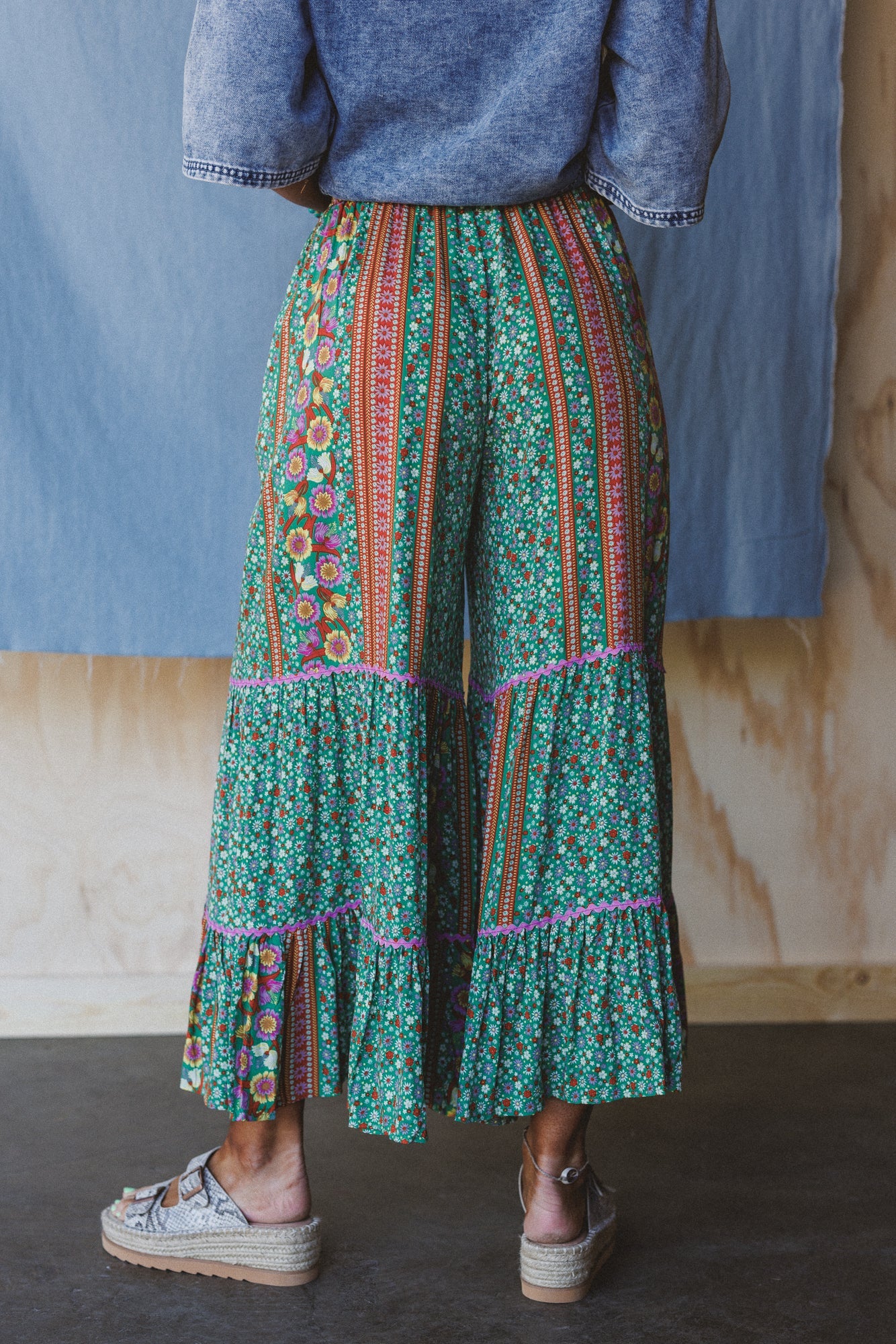 Kate Printed Wide Leg Pants - Sage