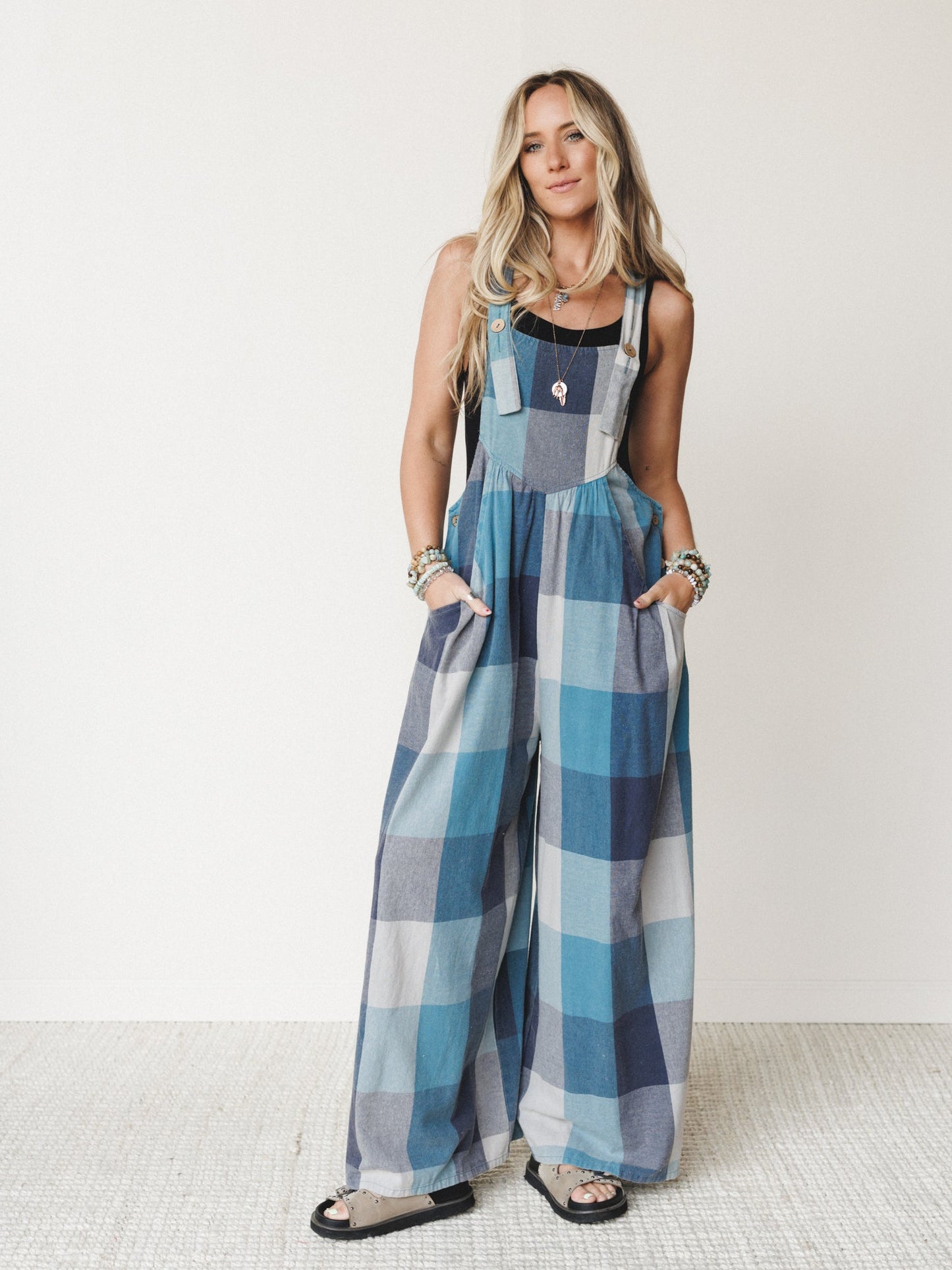 Delyah Plaid Pattern Overalls - Denim Mix
