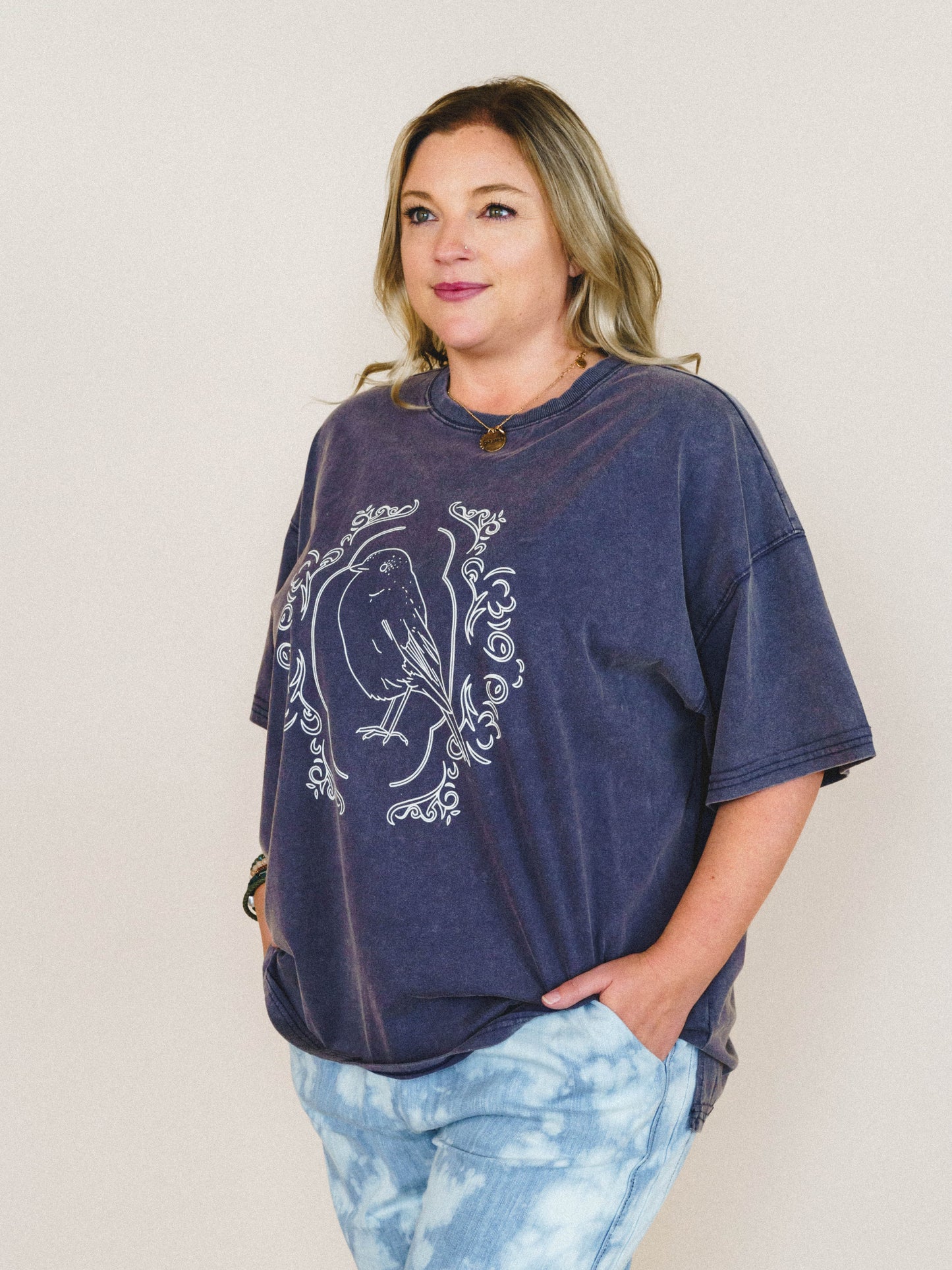 Bird Song Tee - Ash Navy