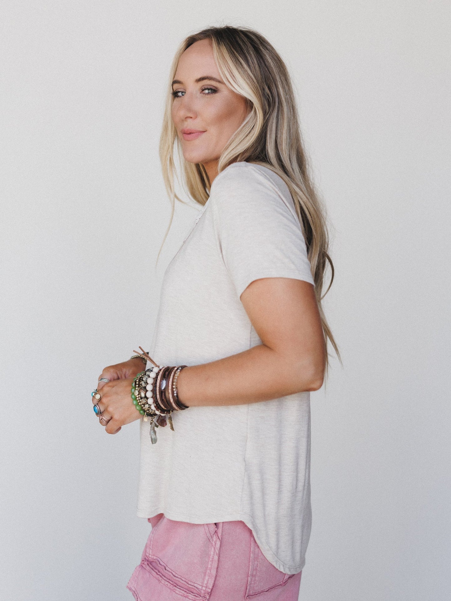 Scoop Neck Bralette Tee - Heather Oatmeal