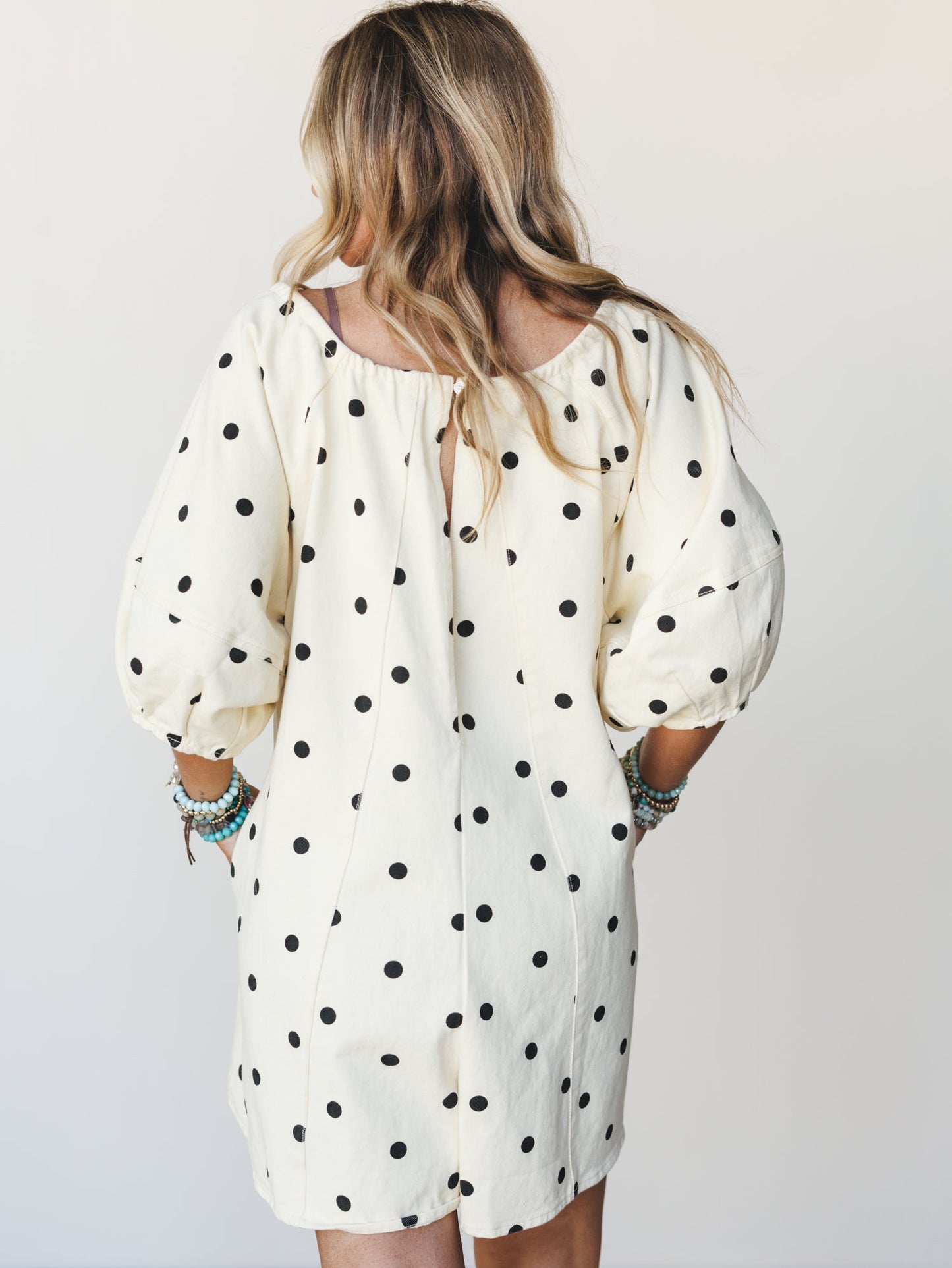 Honey Flower Polka Dot Romper - Light Yellow Black