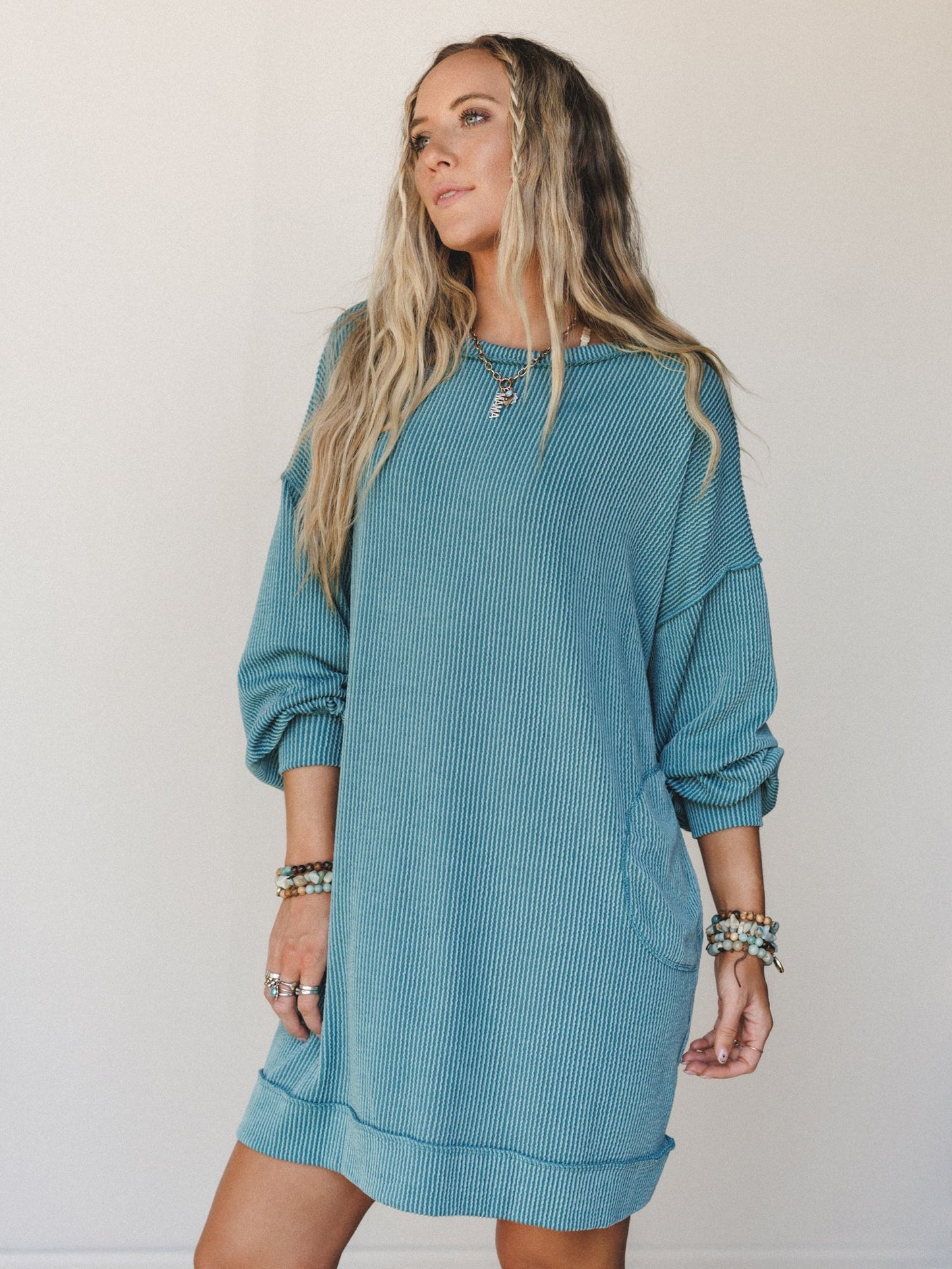 The Nest Moon Glow Long Sleeve Dress - Spruce