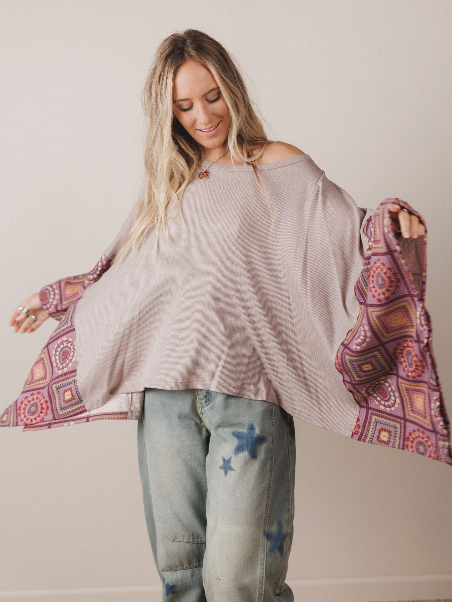 The Nest Kaleidoscope Dreams Poncho Top - Dark Mocha
