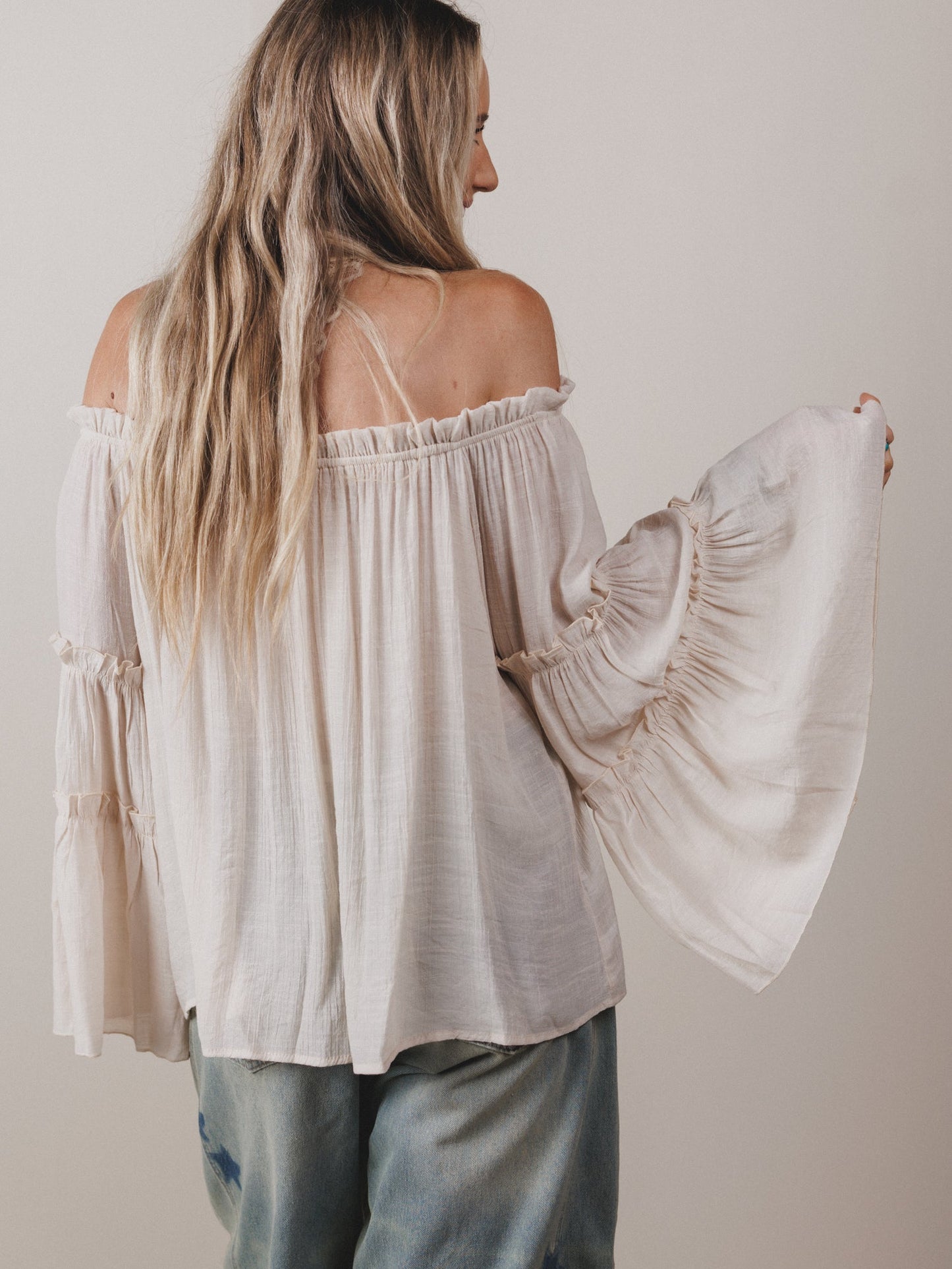 Petal Dancer Bell Sleeve Top - Beige