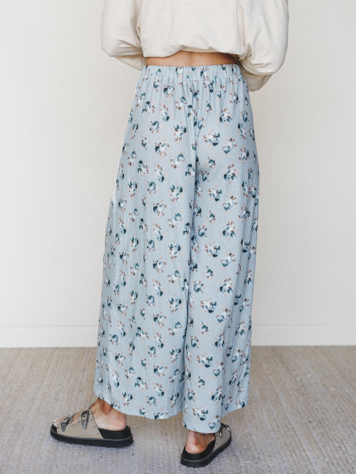 Ocean Flower Pants - Water Blue Ivory