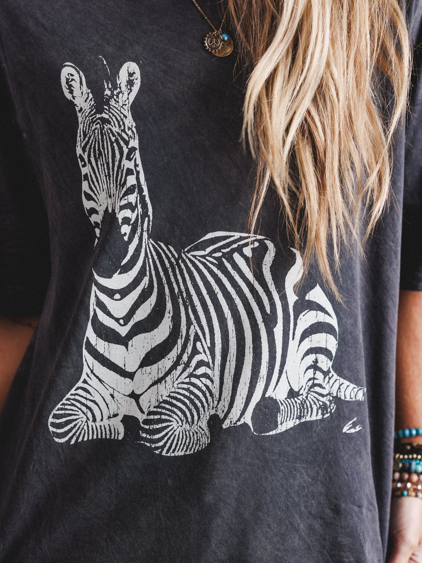 Zebra Mate Oversized Tee - Charcoal