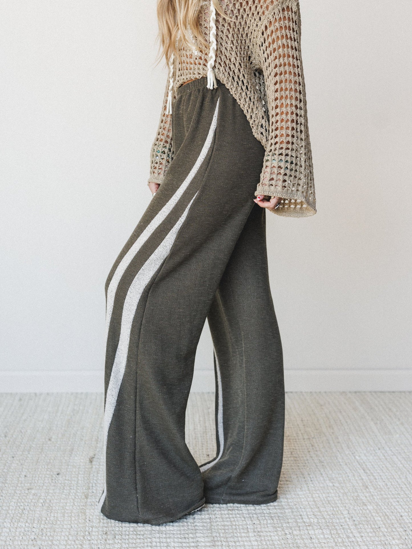 The Nest Racing Stripe Wide Leg Pants - Olive