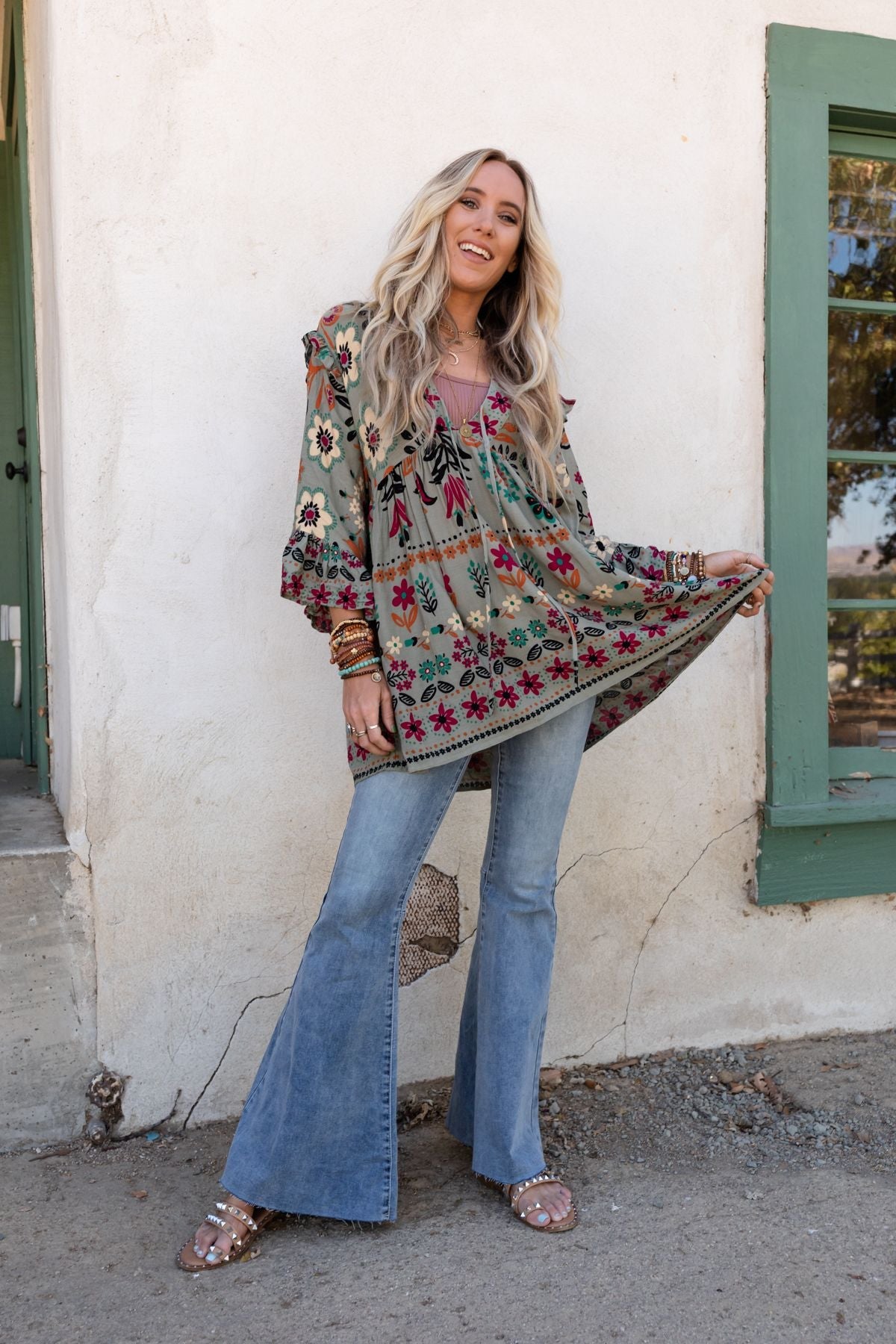 Leona Floral Print Tunic - Sage