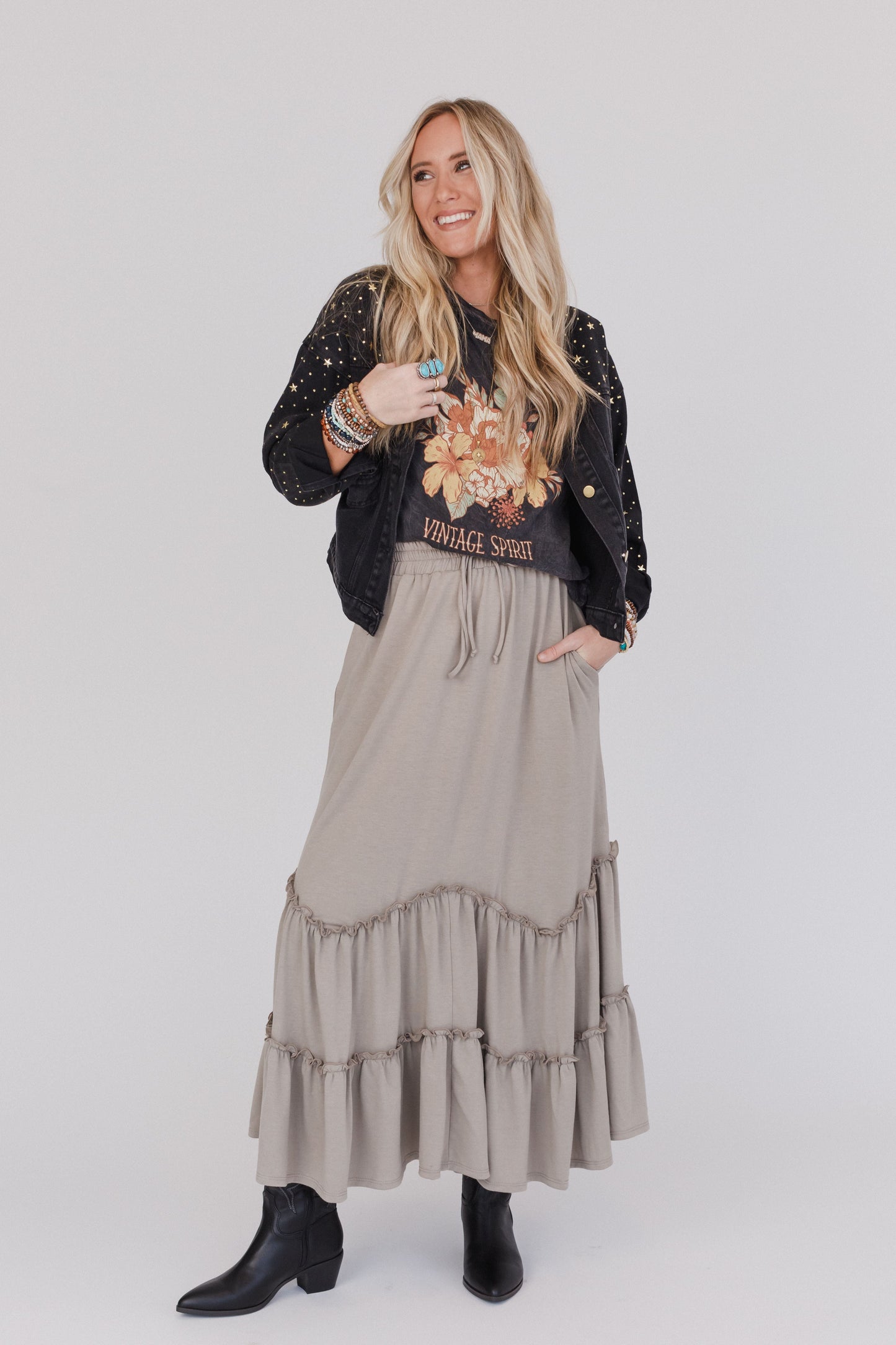 The Nest Bunches Of Love Tiered Maxi Skirt - Taupe