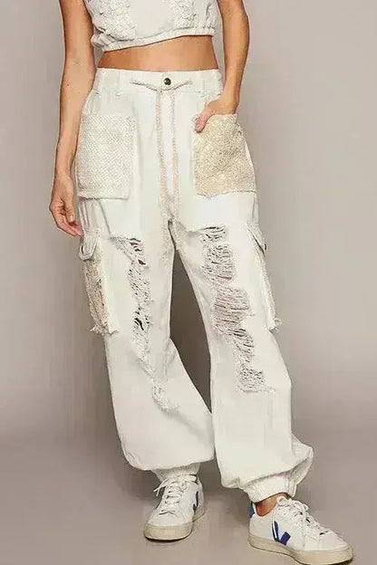 Crochet Patch Distressed Jeans - Boho Denim with Embroidery | Femstylo