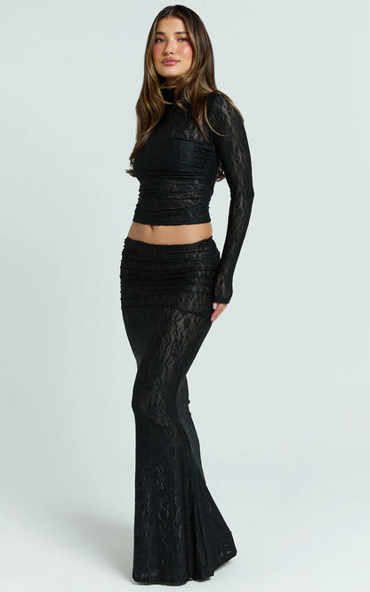 Kathleen Top - Turtle Neck Long Sleeve Jersey Top in Black