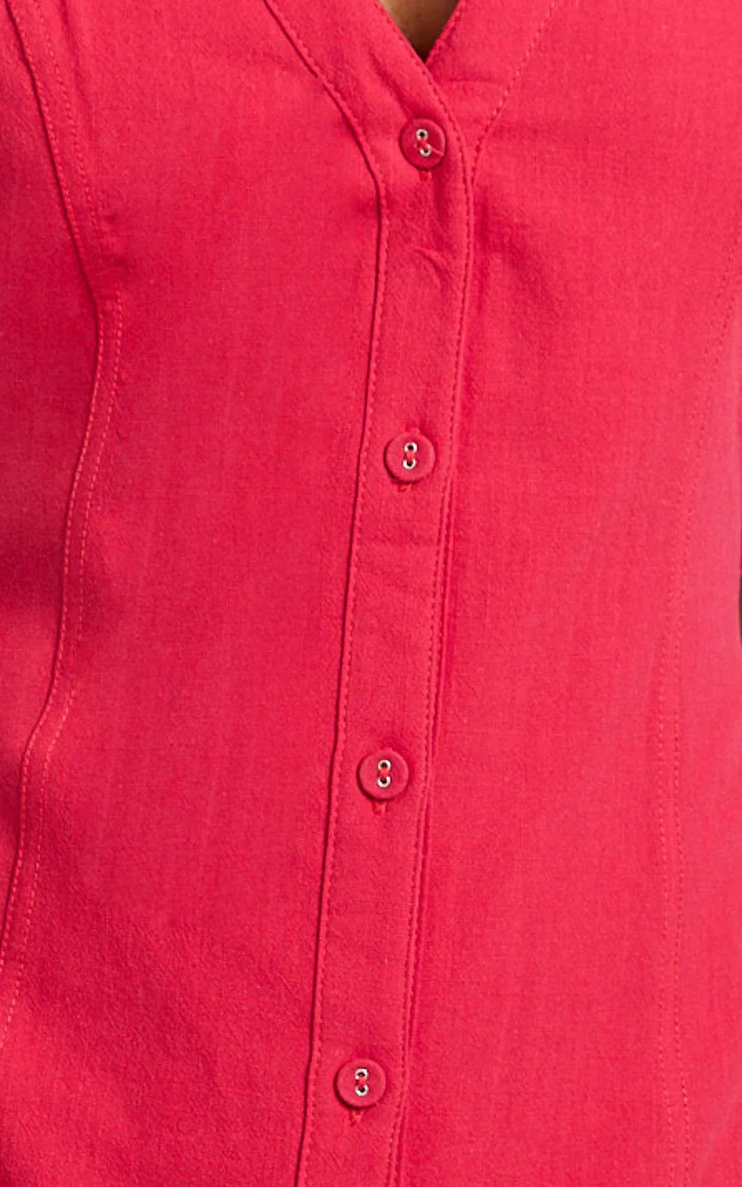 Juliet Midi Dress - Button Through V Neck Dress in Red
