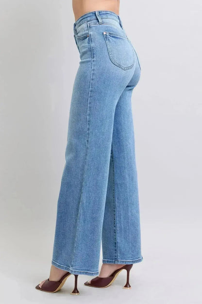 Judy Blue Wide Leg Jeans – High Waist w/ Pockets | 93% Cotton Blend