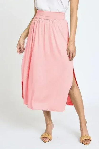 Solid Side Slit Midi Skirt – Made in USA with High Slit