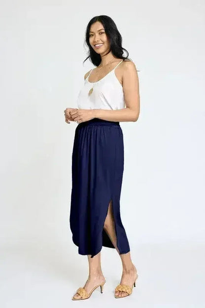 Solid Side Slit Midi Skirt – Made in USA with High Slit