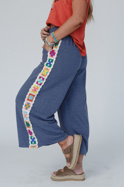 The Nest Love Seeker Crochet Panel Pants - Heather Navy
