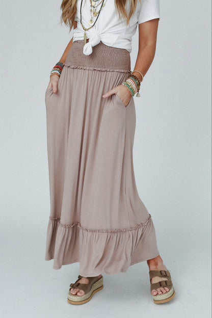 The Nest Rustic Romance Smocked Maxi Skirt - Dark Mocha