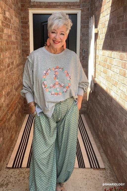 Ford Floral Peace Patch Top - Heather Gray