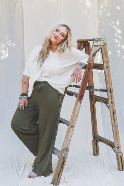 So Comfy Wide Leg Pant Cropped Length - Olive