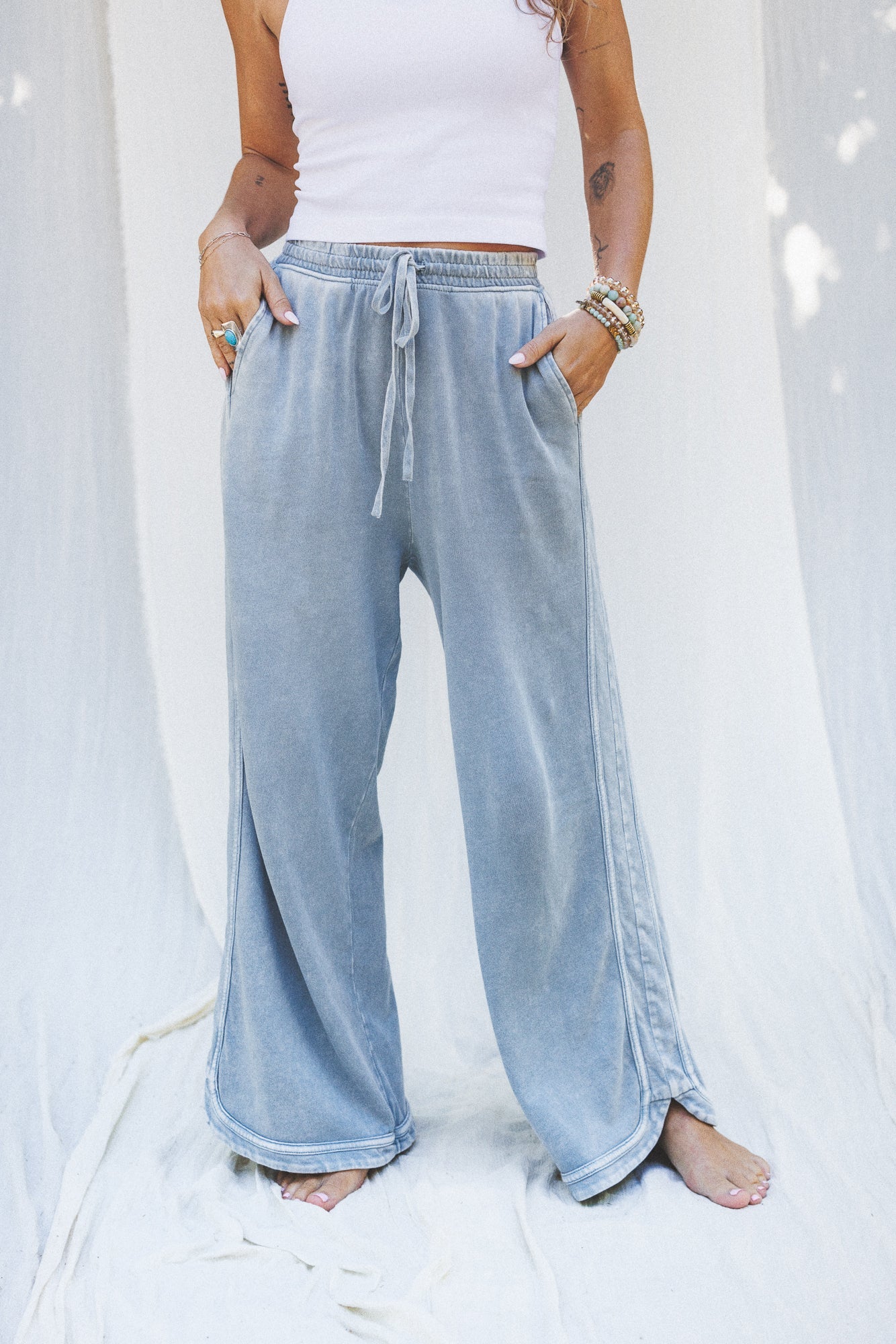 So Comfy Wide Leg Pant Cropped Length - Faded Blue - Pre Order