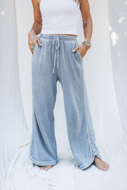 So Comfy Wide Leg Pant Cropped Length - Faded Blue - Pre Order