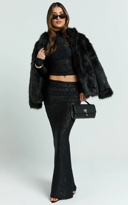 Kathleen Top - Turtle Neck Long Sleeve Jersey Top in Black