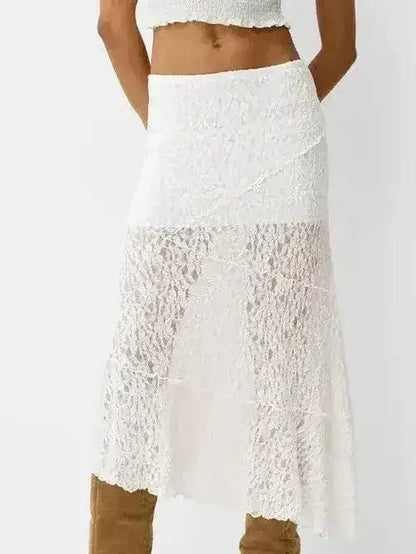 Lace Midi Skirt – Floral Elegance with Elastic Waist