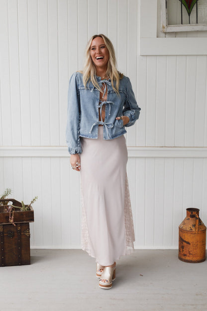 Satin Starlight Lace Skirt - Pearl