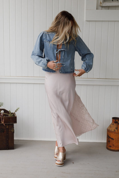 Satin Starlight Lace Skirt - Pearl
