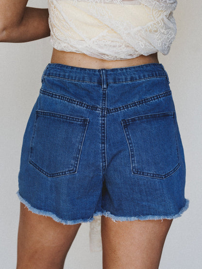 Western Walk Denim Shorts - Dark Wash