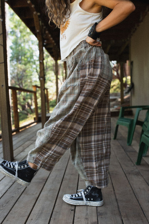 Mystic Plaid Wide Leg Pants - Brown - Pre Order
