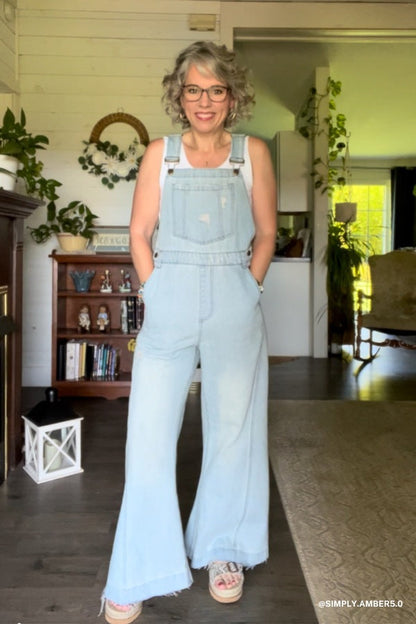 Milly Distressed Hem Wide Leg Overall - Denim