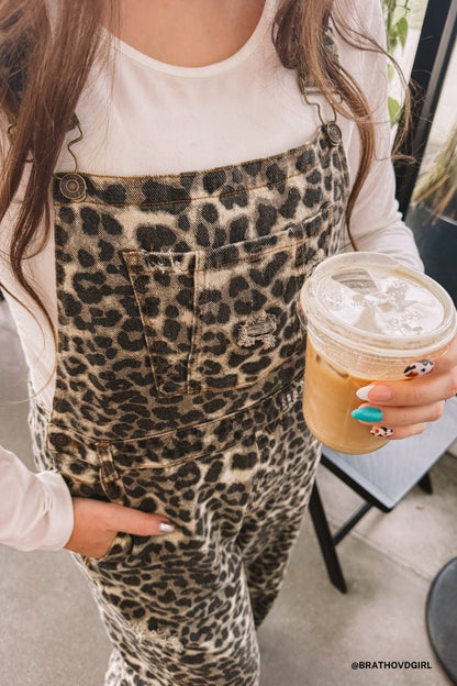 Milly Distressed Hem Wide Leg Overall - Brown Leopard