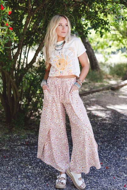 The Nest Stasia Printed Drawstring Tulip Pants - Rose