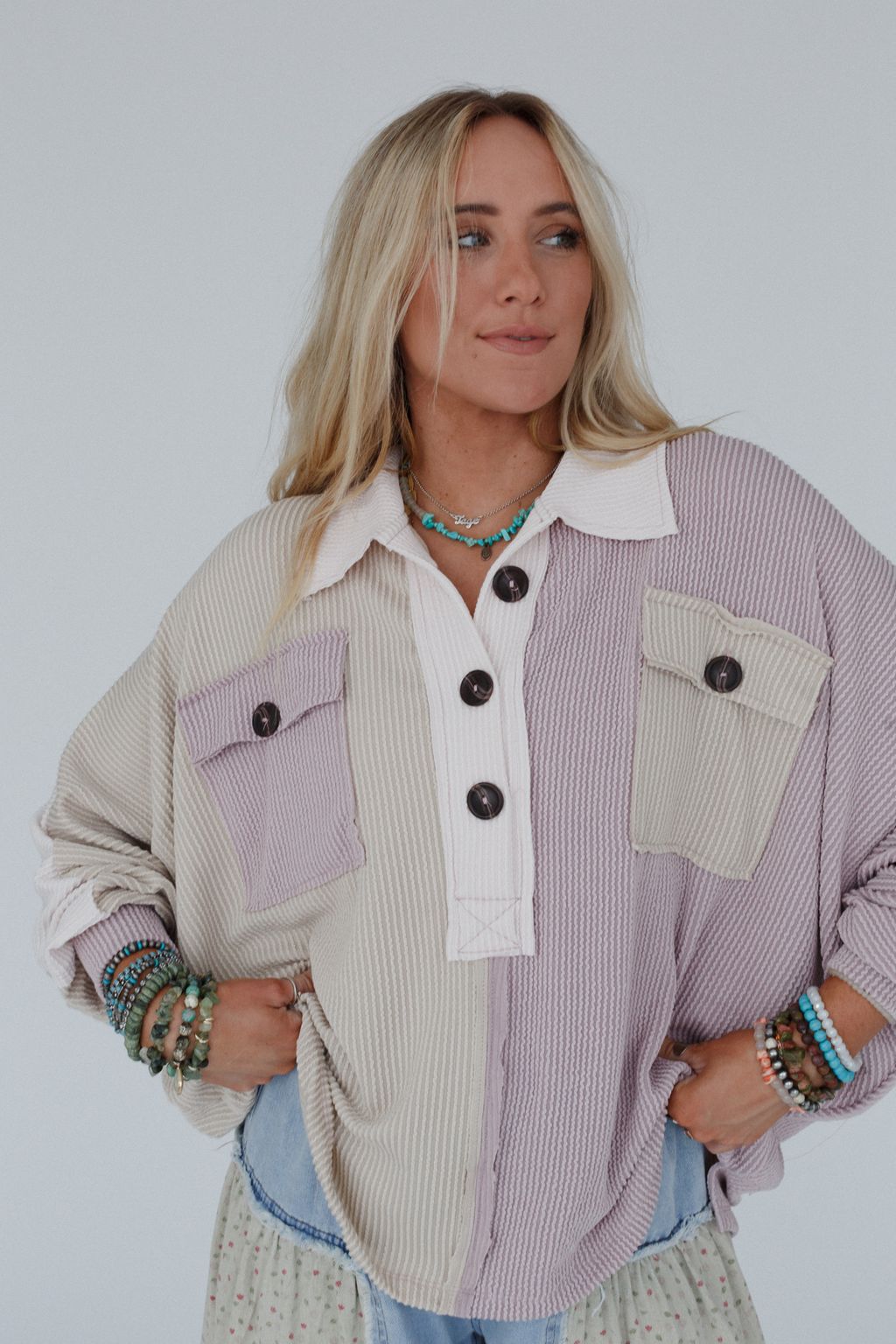 Jodi Color Block Ribbed Top - Mauve