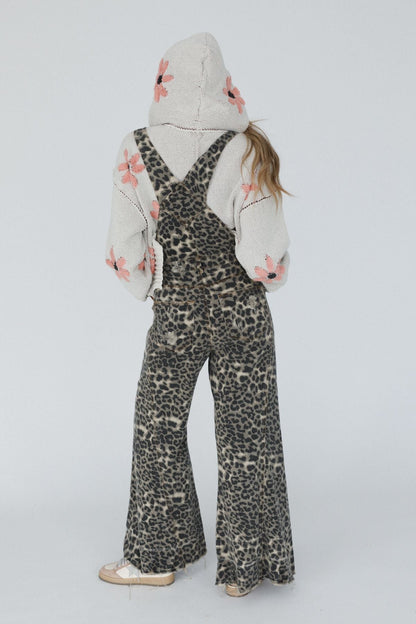 Milly Distressed Hem Wide Leg Overall - Brown Leopard