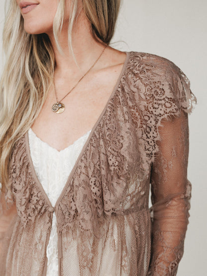 Love Letters Baroque Lace Duster - Taupe