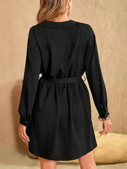 Collared Mini Dress - Rhinestone Accent Dress | Femstylo