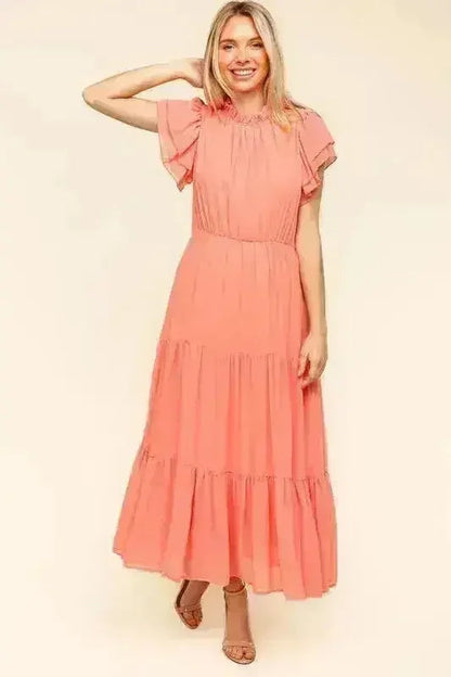 Tiered Frill Mock Neck Dress – Feminine & Flowy Sleeveless Style