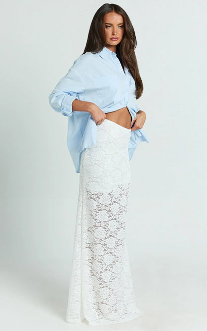 Kamille Maxi Skirt - Lace Mermaid Hem Skirt in White
