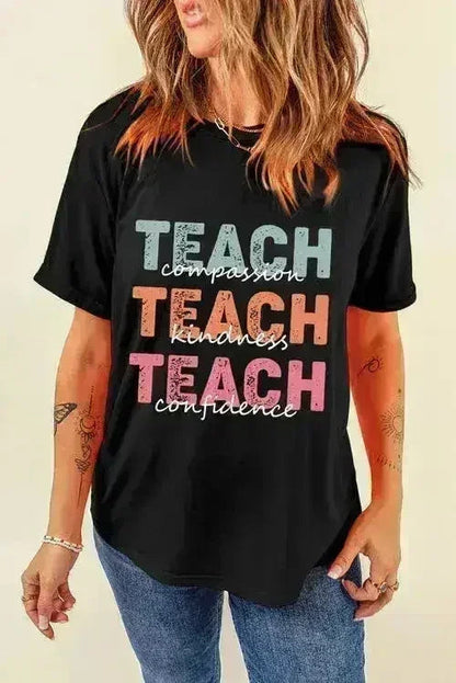 Letter Graphic T-Shirt - Comfort Cotton Blend Tee for Women - Femstylo