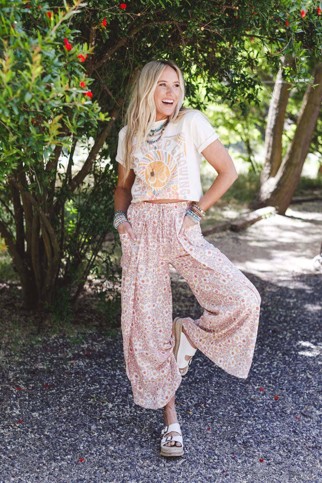 The Nest Stasia Printed Drawstring Tulip Pants - Rose