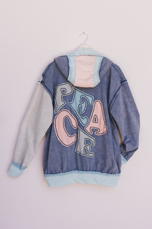 Peace Out Hoodie - Washed Blue Purple