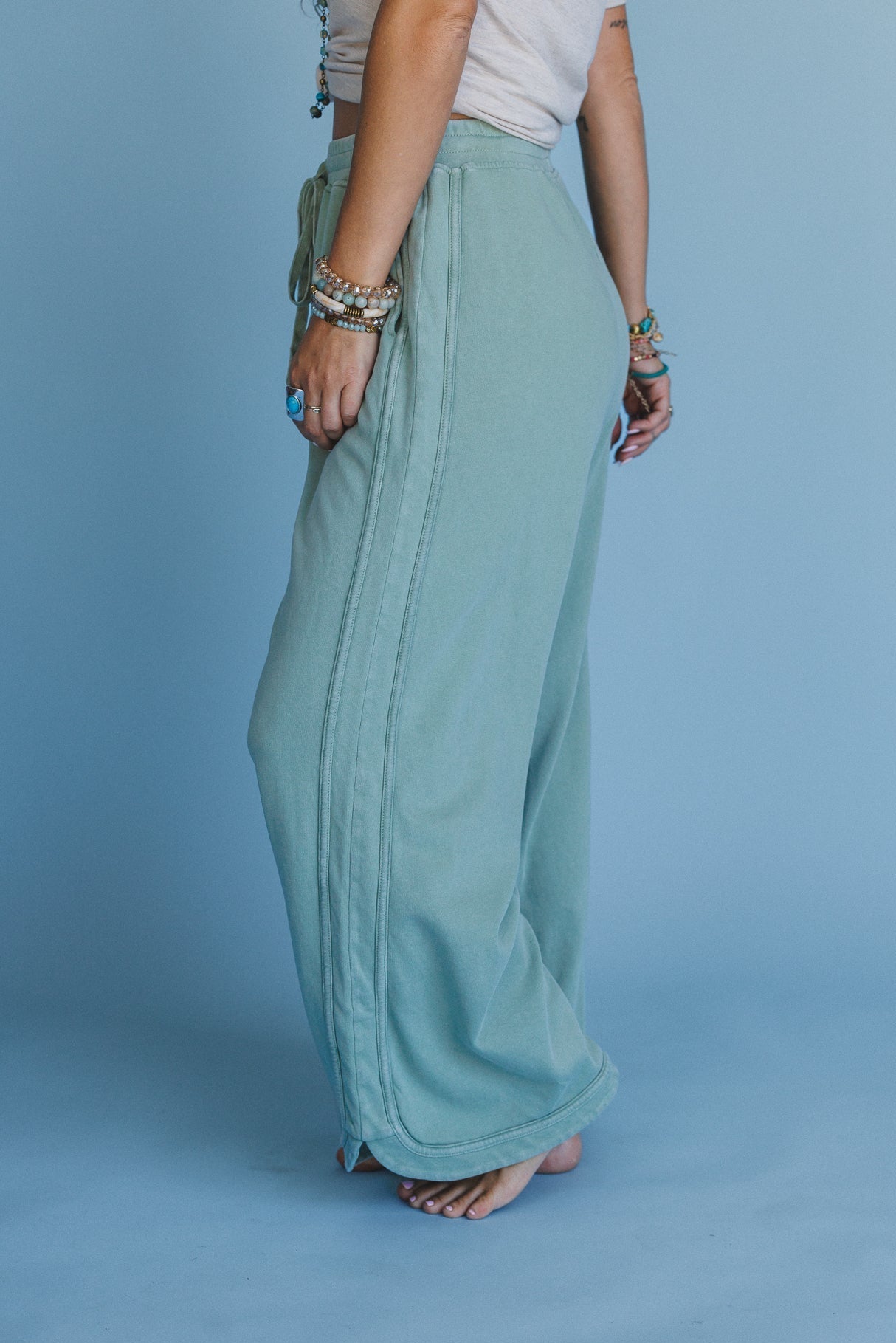 So Comfy Wide Leg Pant Cropped Length - Sage