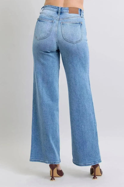 Judy Blue Wide Leg Jeans – High Waist w/ Pockets | 93% Cotton Blend