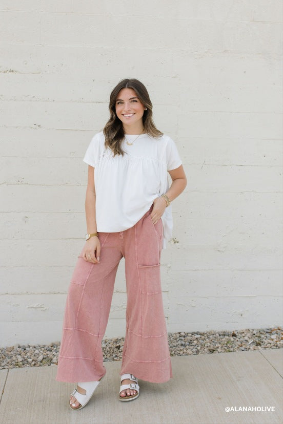 Lucky One Wide Leg Pant - Mauve
