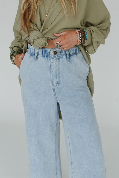 Simply You Wide Leg Jeans - Washed Denim